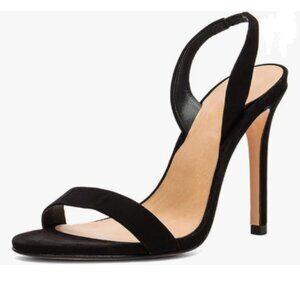 Wansseny Black High Heel Open Toe Slingback Suede Sandals Slip on Summer Shoes